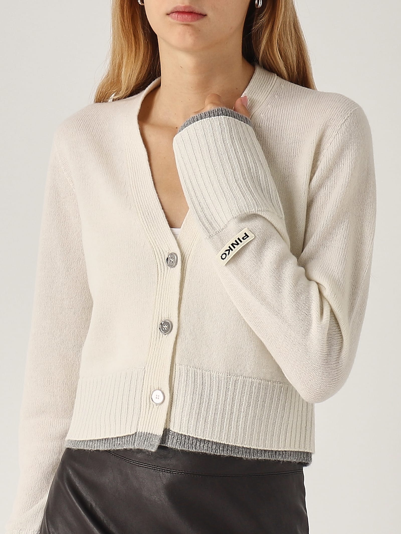 Shop Pinko Chausie Cardigan Cardigan In Bianco-grigio