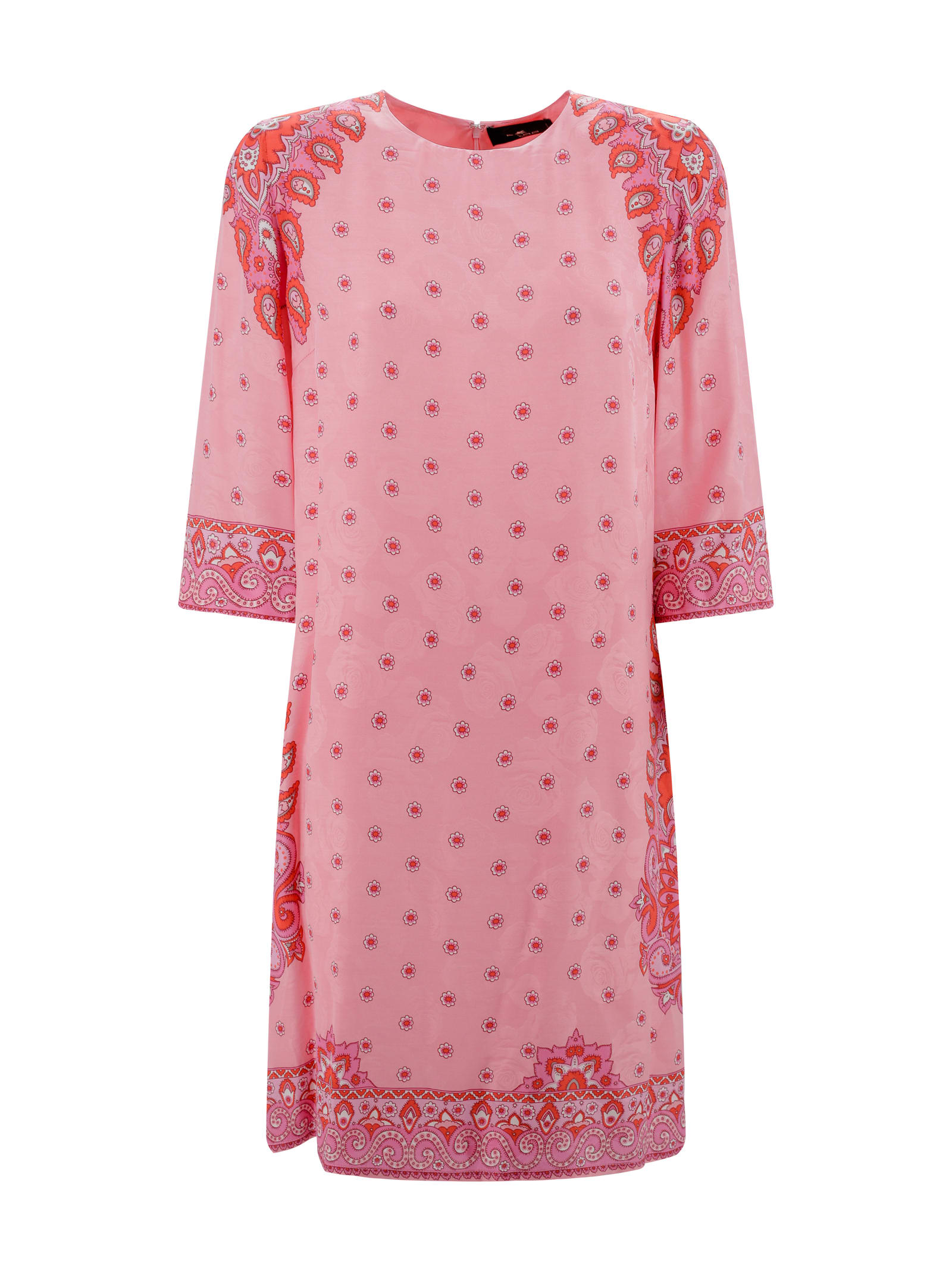 Pink Paisley Print Silk Blend Tunic Dress