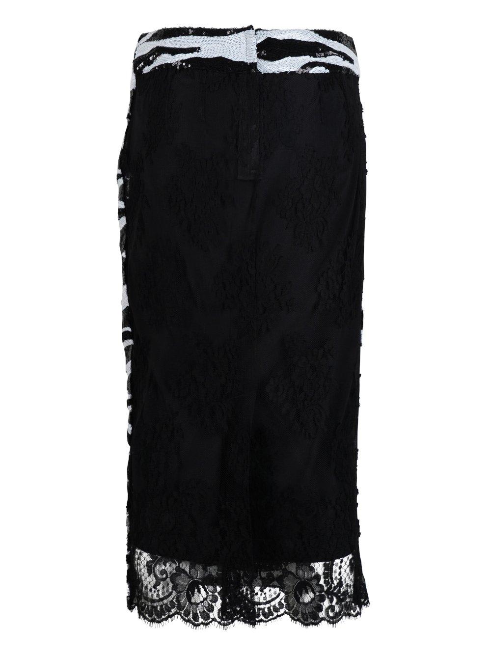 Shop Dolce & Gabbana Sequin Embellished Pencil Skirt In Bianco/nero