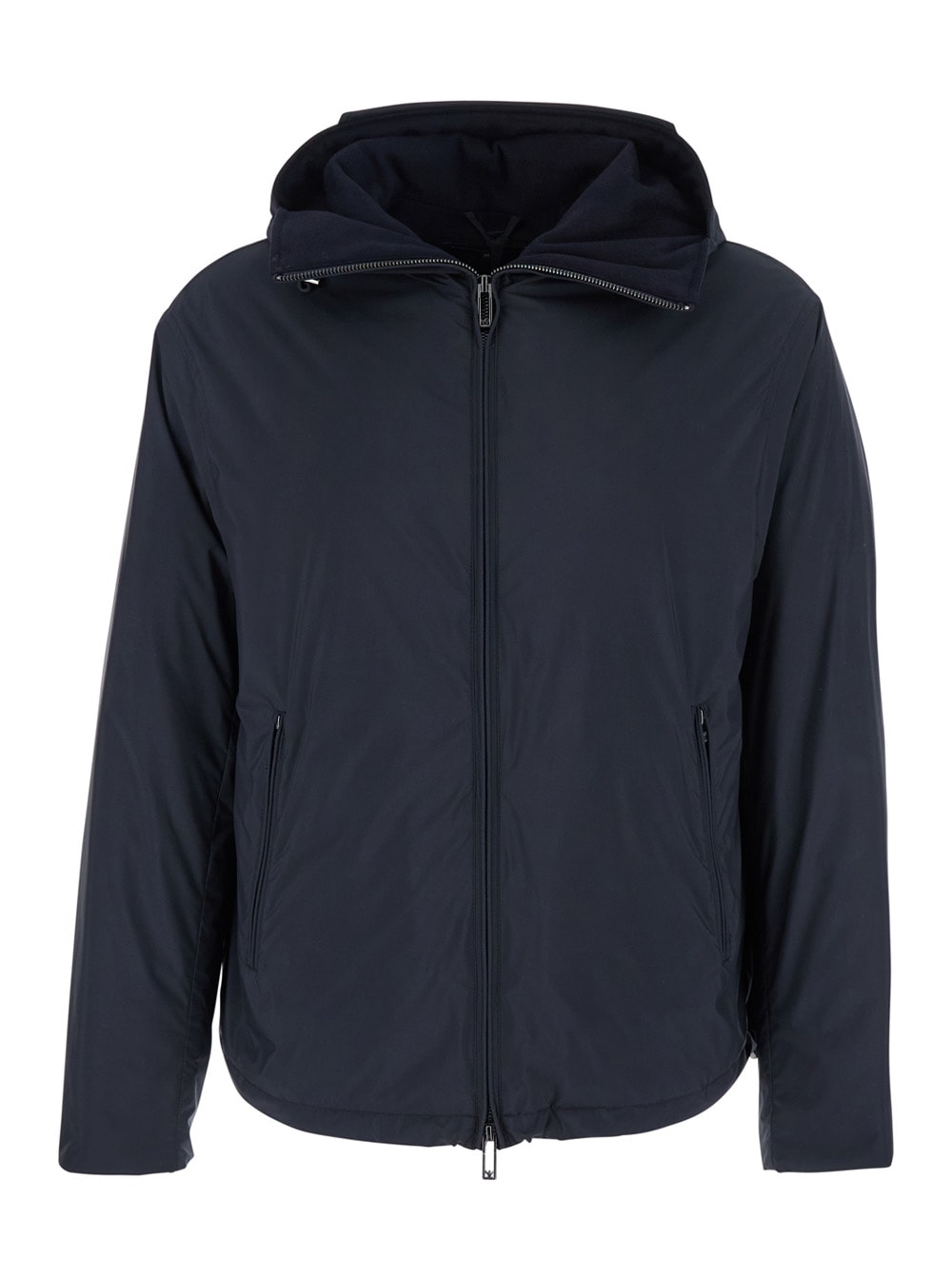 Emporio Armani Blue Down Jacket With Hood And Front Zip Closure In Tech Fabric Man In Blue