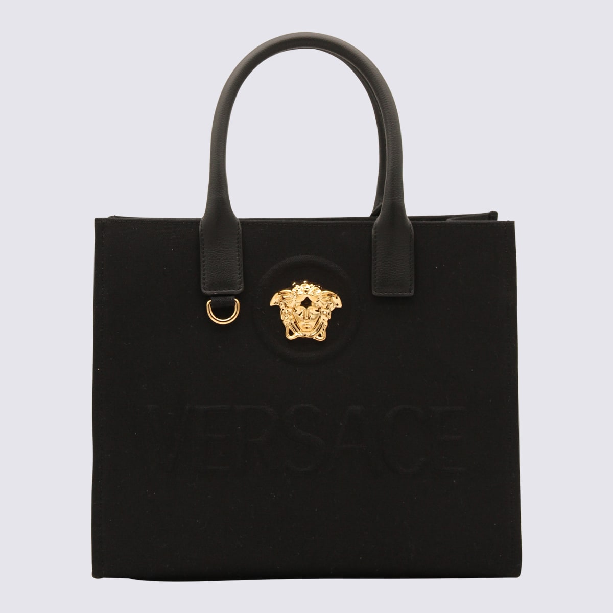 Shop Versace Black Leather Medusa Tote Bag