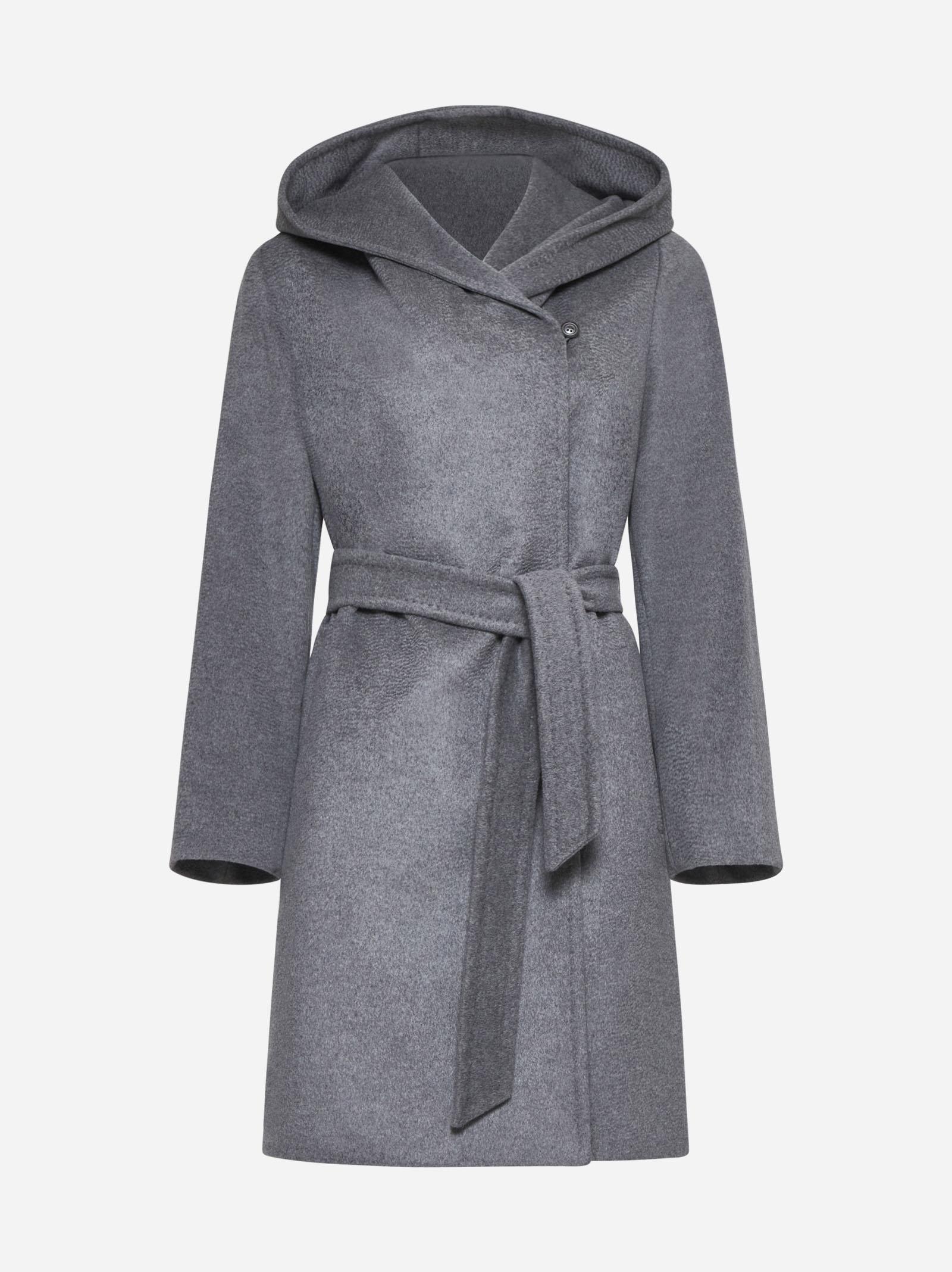 Shop Max Mara Newmang Hooded Wool Coat In Grigio Scuro