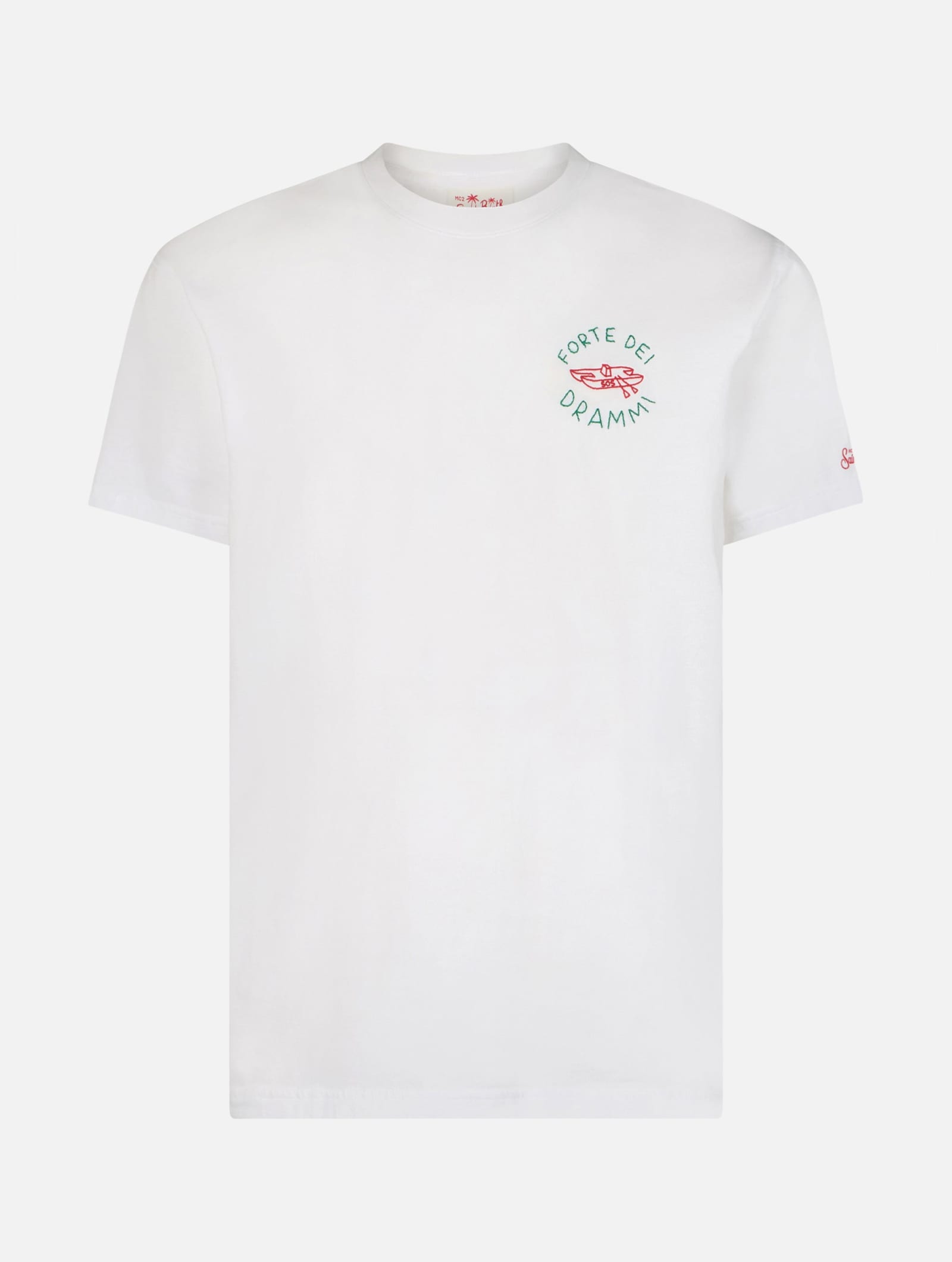 Shop Mc2 Saint Barth Man Classic Fit Cotton Jersey T-shirt Portofino With Forte Dei Drammi Embroidery Insulti Luminosi Sp In White