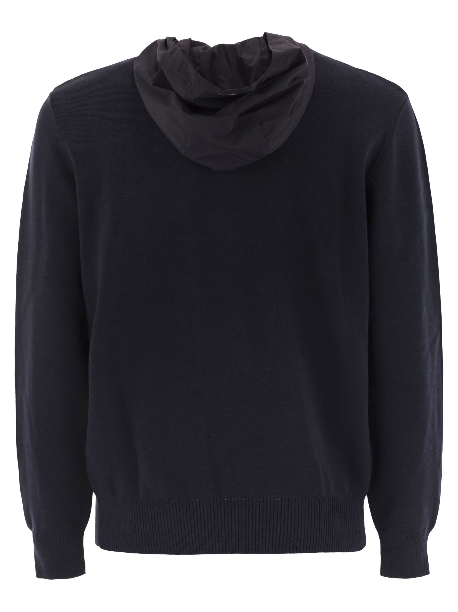 Herno Resort Double Cotton Knit And Nylon Hoodie In Blue