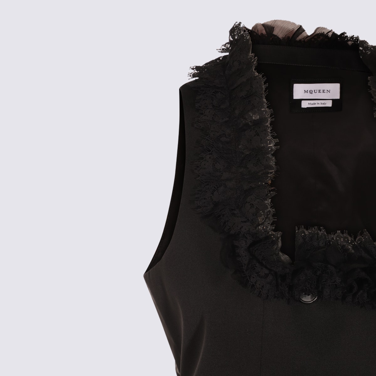 Alexander Mcqueen Lace Trimmed Satin Top With Adjustable Straps In Black