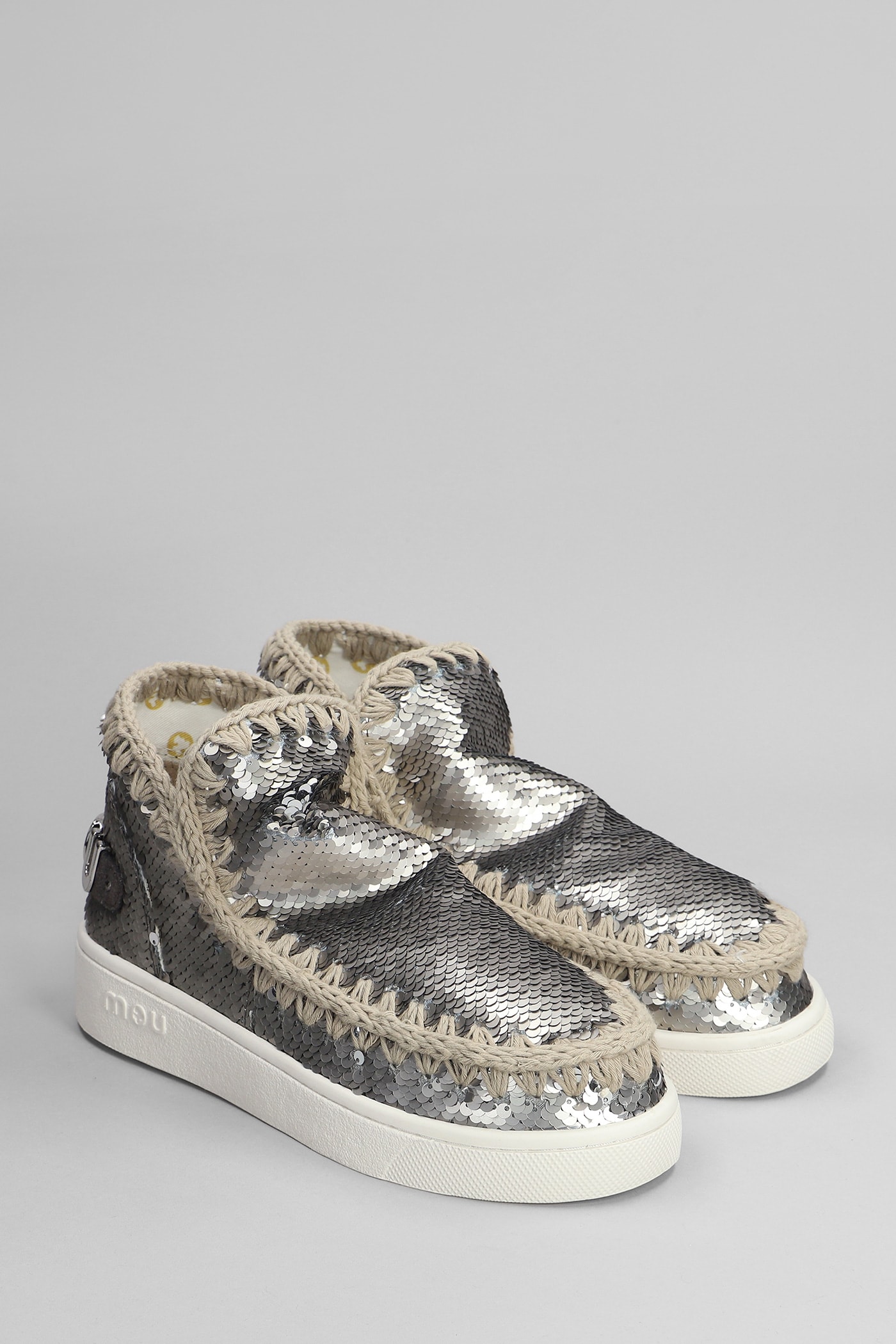 Mou Eskimo Sneaker Low Heels Ankle Boots In Gunmetal Synthetic Fibers In Gunmetal