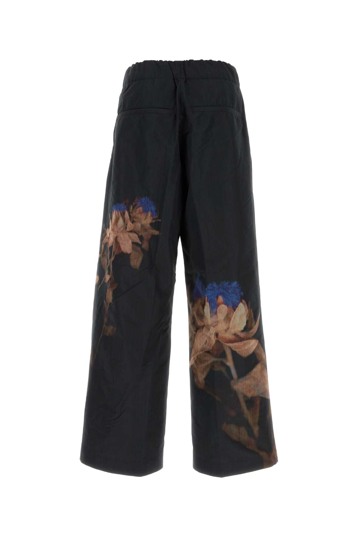 Dries Van Noten Pilan Floral Wool-blend Taffeta Wide-leg Pants In Black
