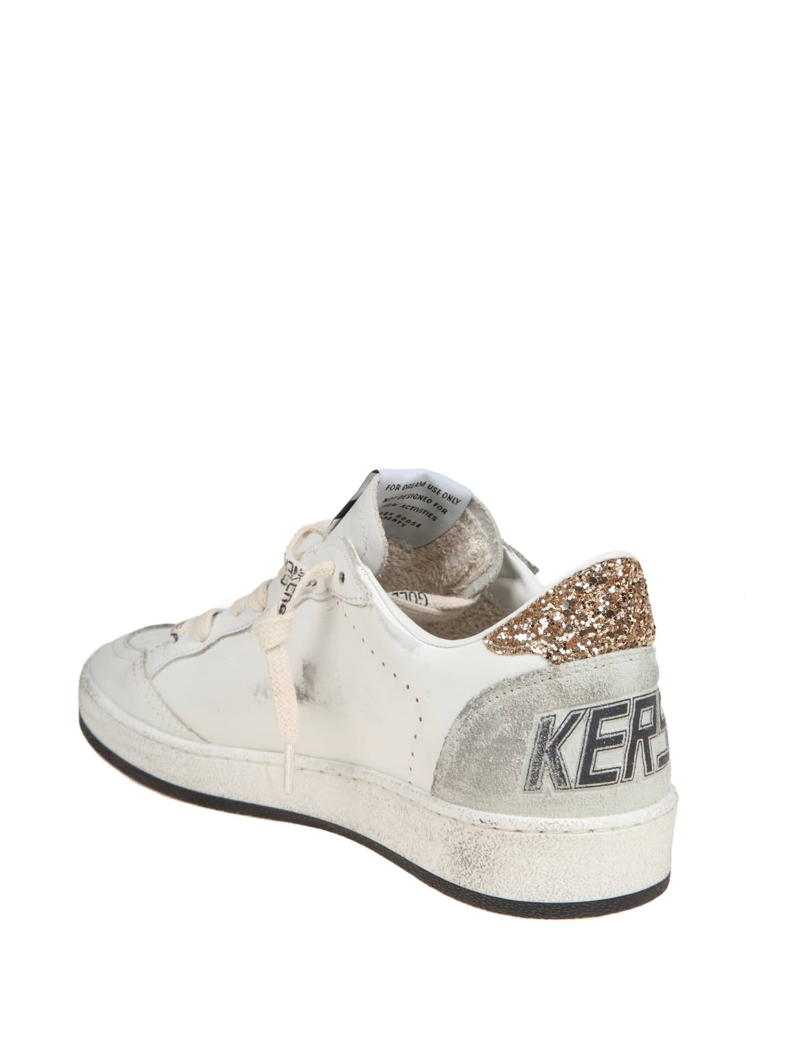 Shop Golden Goose Ballstar In White Leather With Glitter Star In White Black Gold Ice