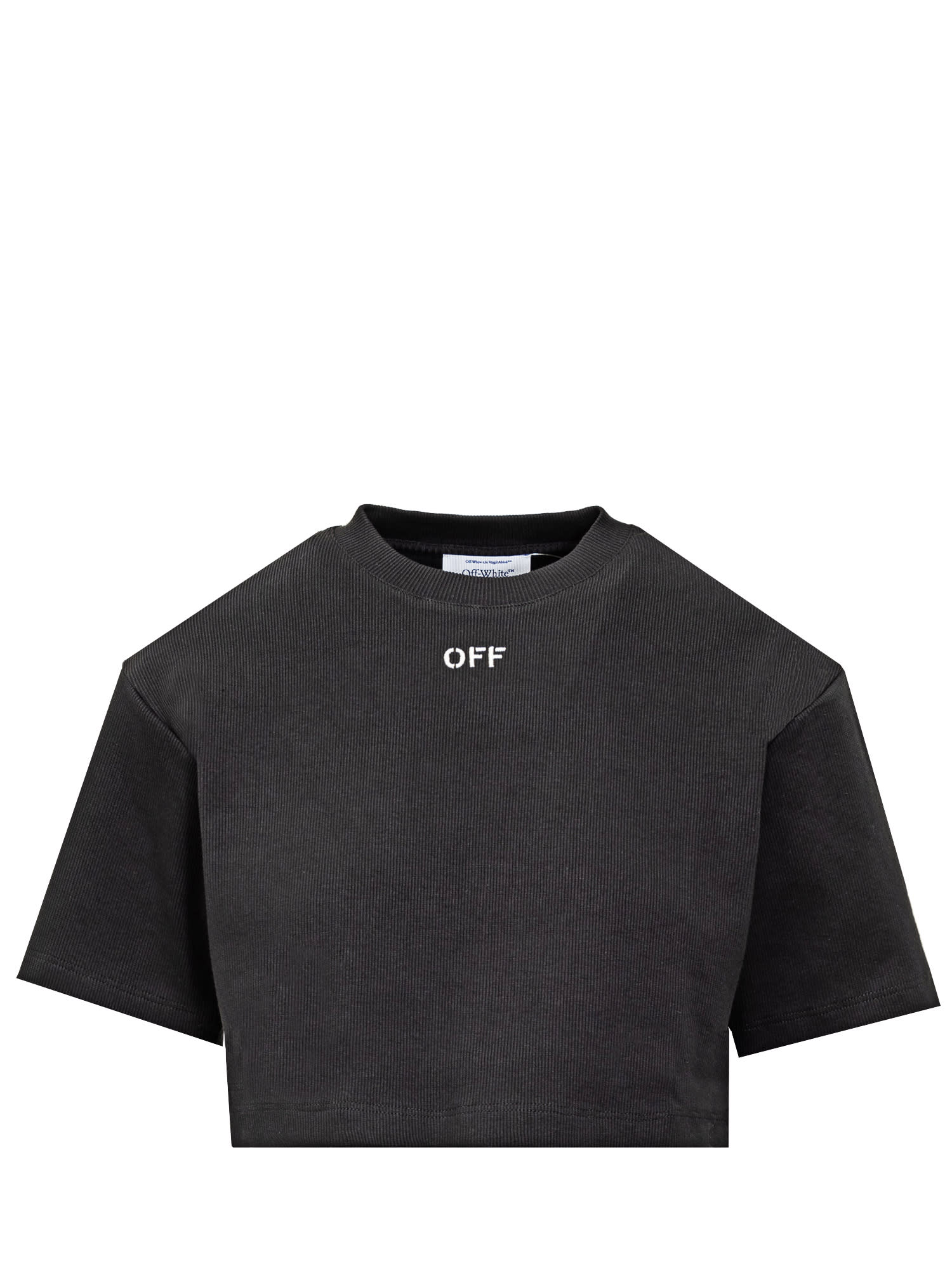 Shop Off-white Off Cropped T-shirt In Black White