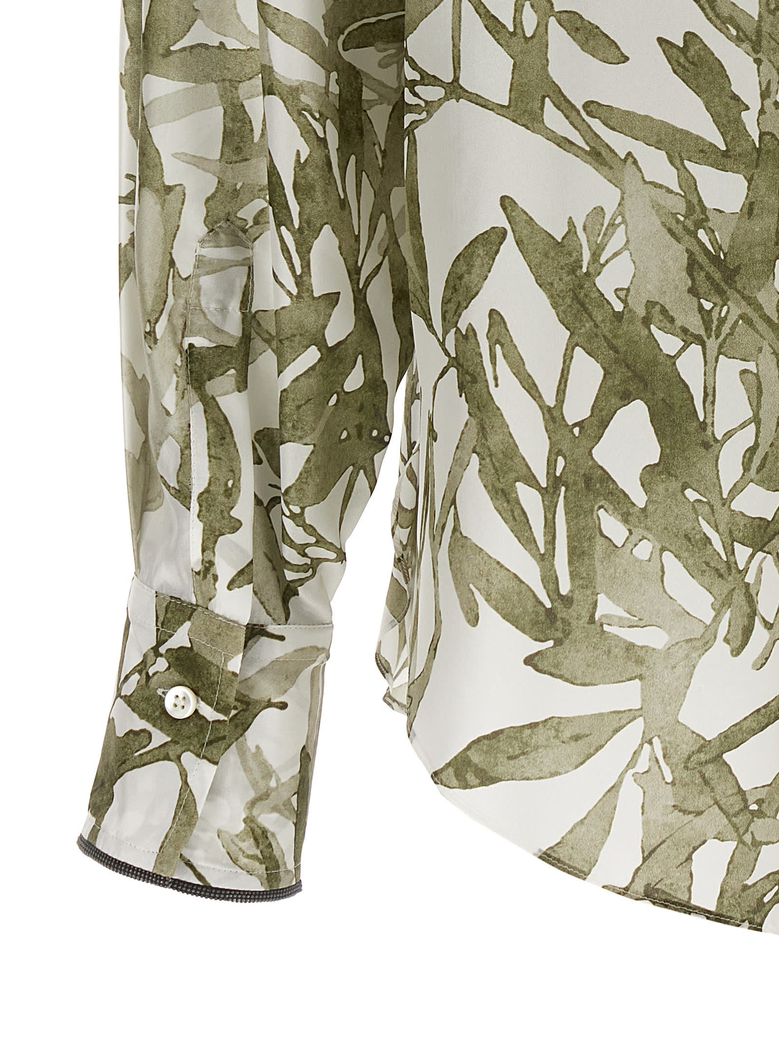 Brunello Cucinelli Floral Print Silk Shirt In Green