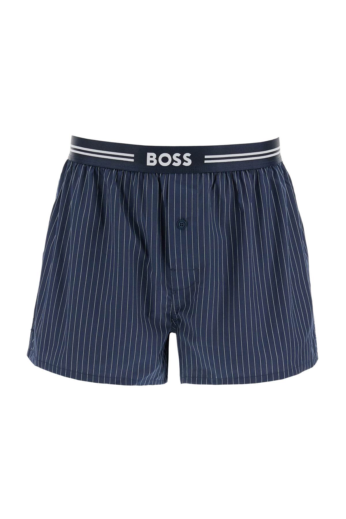 Hugo Boss Set 3 Boxer Uomo Cotone Blu Scuro Righe Quadretti Vita Elastica Aw2024 In Multi