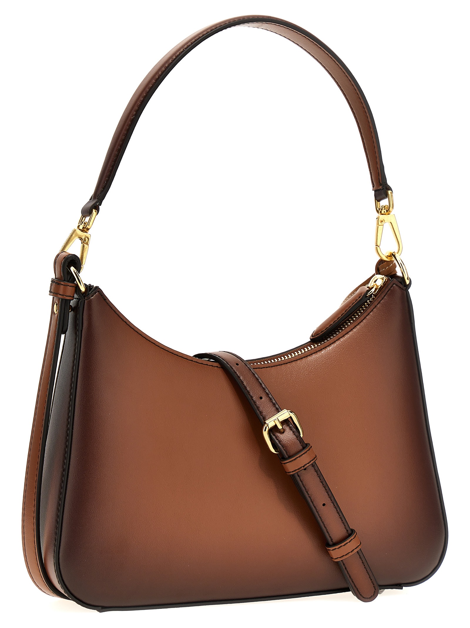 Shop Stella Mccartney Openwork Logo Shoulder Bag In Brown