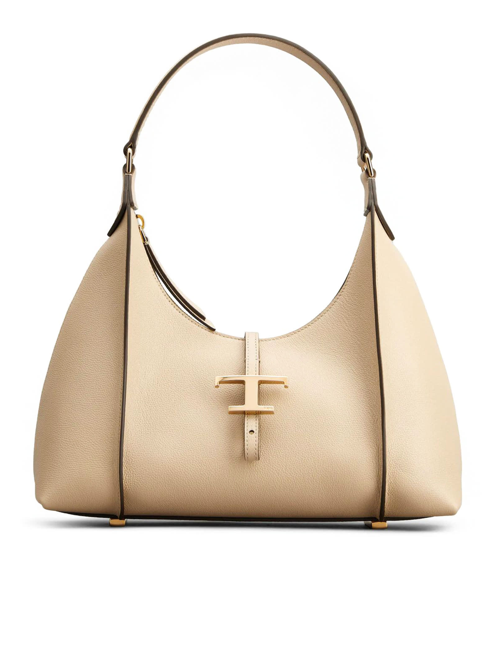 Shop Tod's T Timeless Hobo Bag In Beige Leather, Small