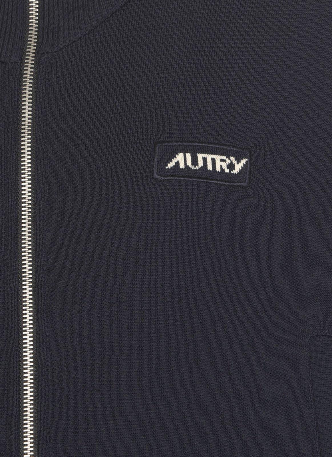 Shop Autry Logo Intarsia Zip-up Jacket In Blue