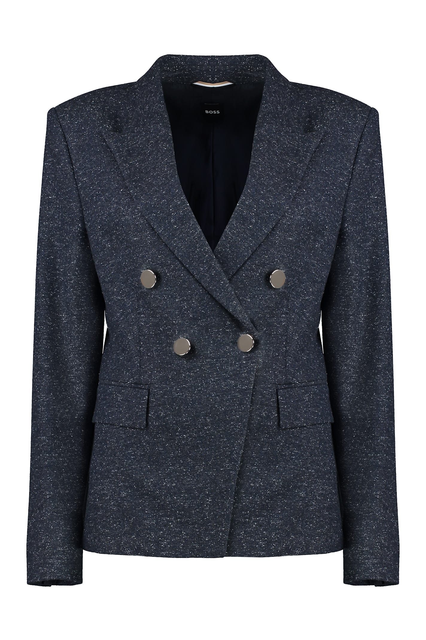 Shop Hugo Boss Double-breasted Wool Blazer In Blue