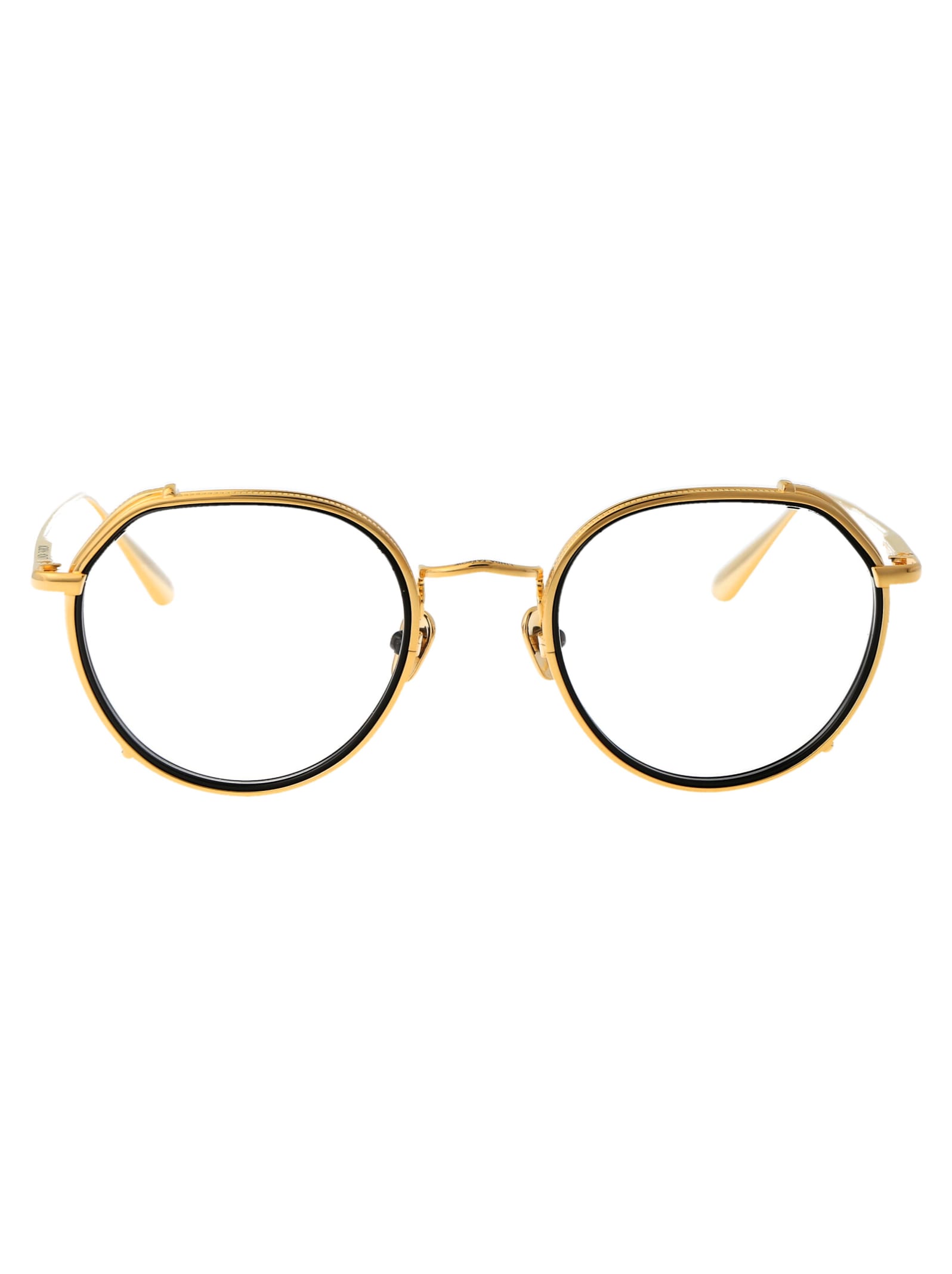 Shop Linda Farrow Falcon Glasses In Yellowgold/black/optical