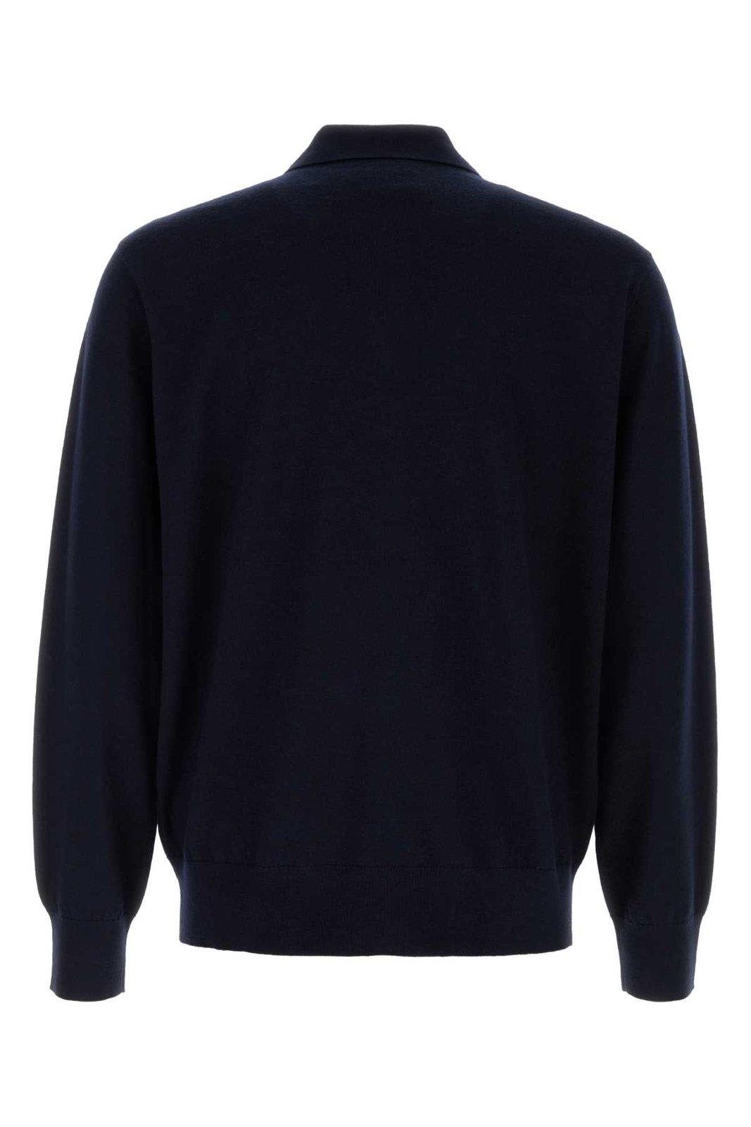 Shop Dries Van Noten Long-sleeved Knitted Polo Shirt In Blue