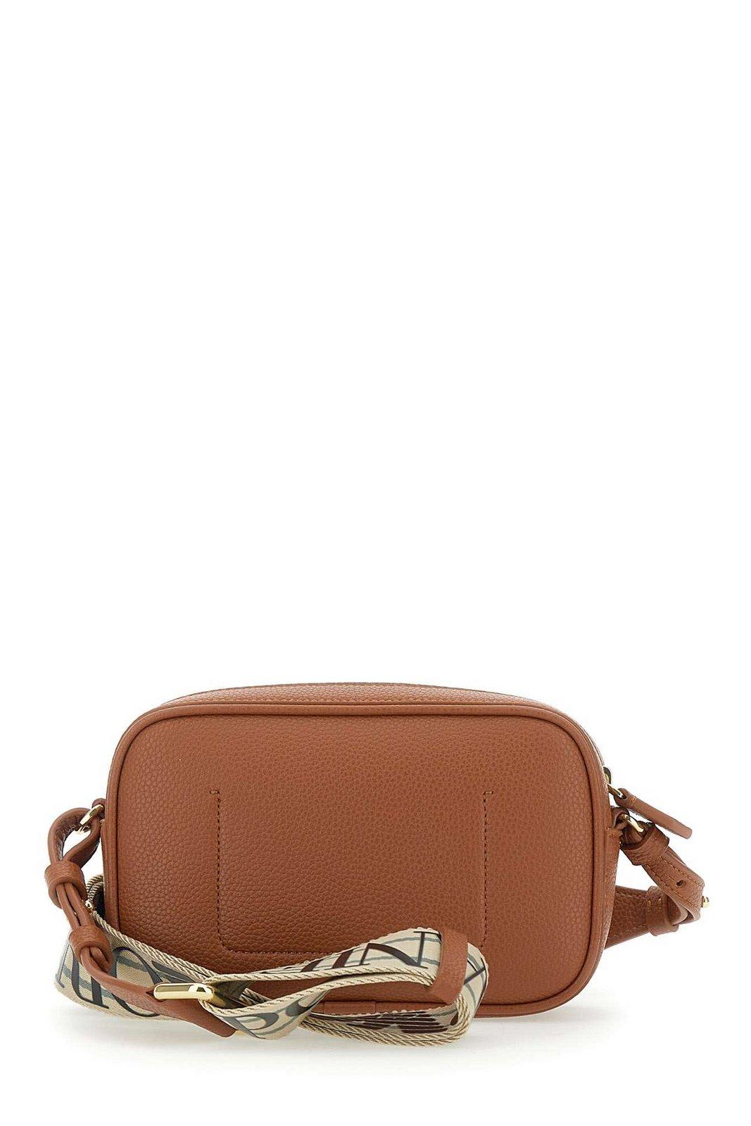 Emporio Armani Logo Detailed Zip-up Crossbody Bag In Leather Brown