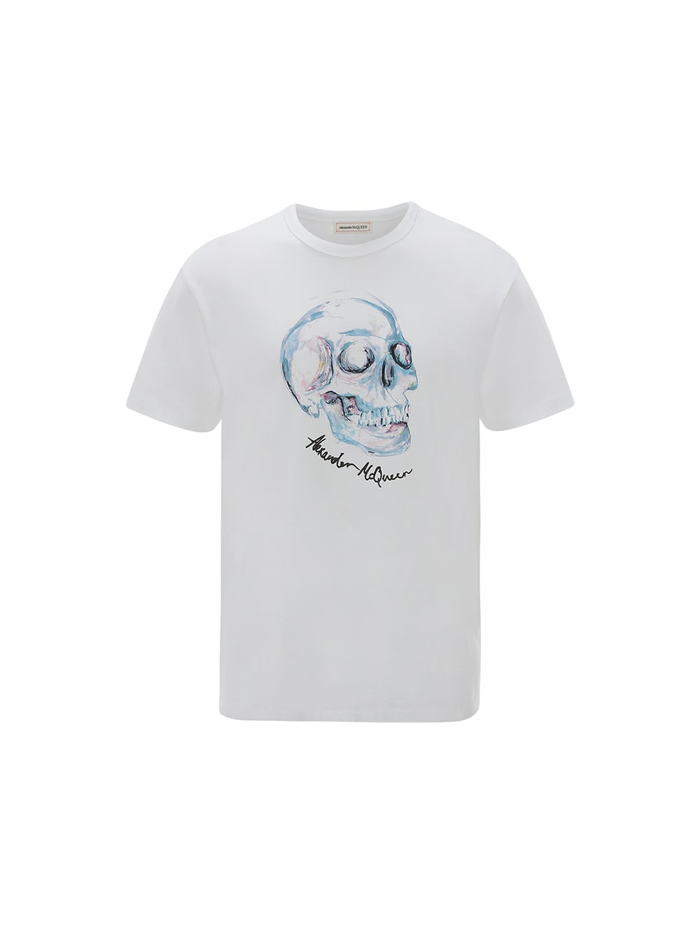 Alexander McQueen Man White T-shirt With Watercolored Skull