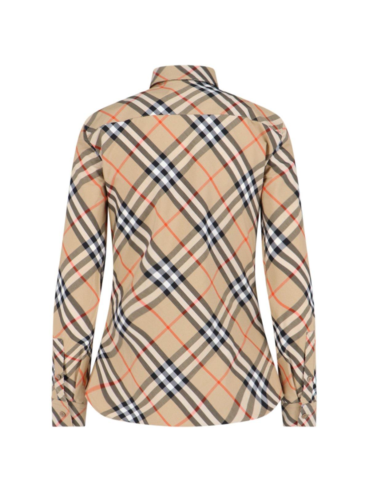 Shop Burberry Long-sleeved Checked Buttoned Shirt In Neutrals
