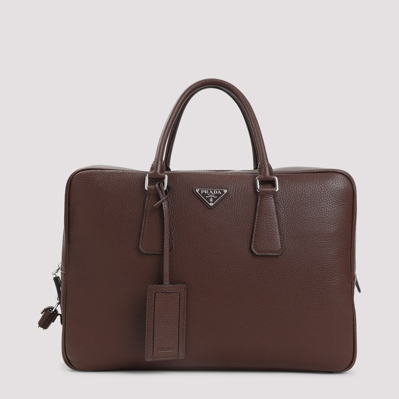 Prada Grained Leather Tote Bag In Brown