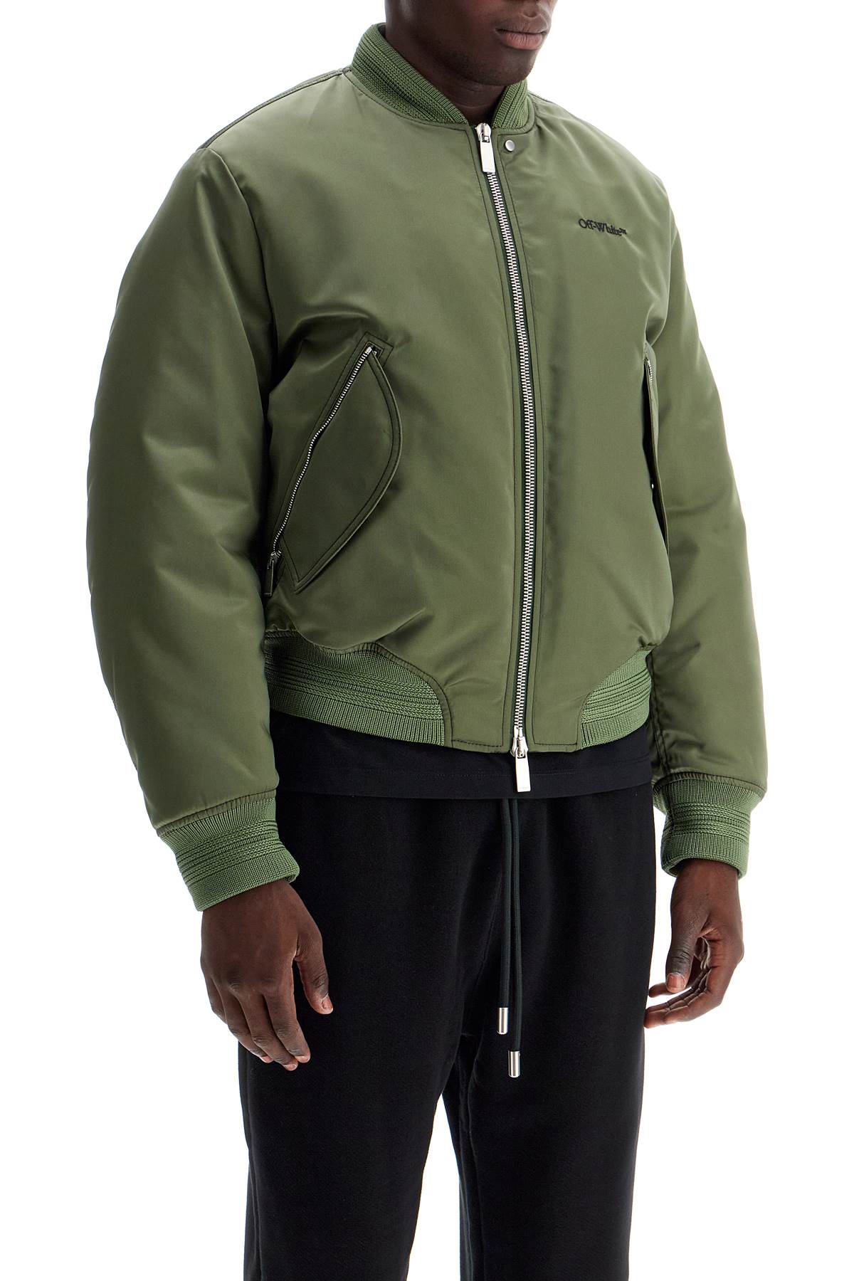 Shop Off-white Padded Nylon Bomber Jacket In Four Leaf Clover/black (khaki)