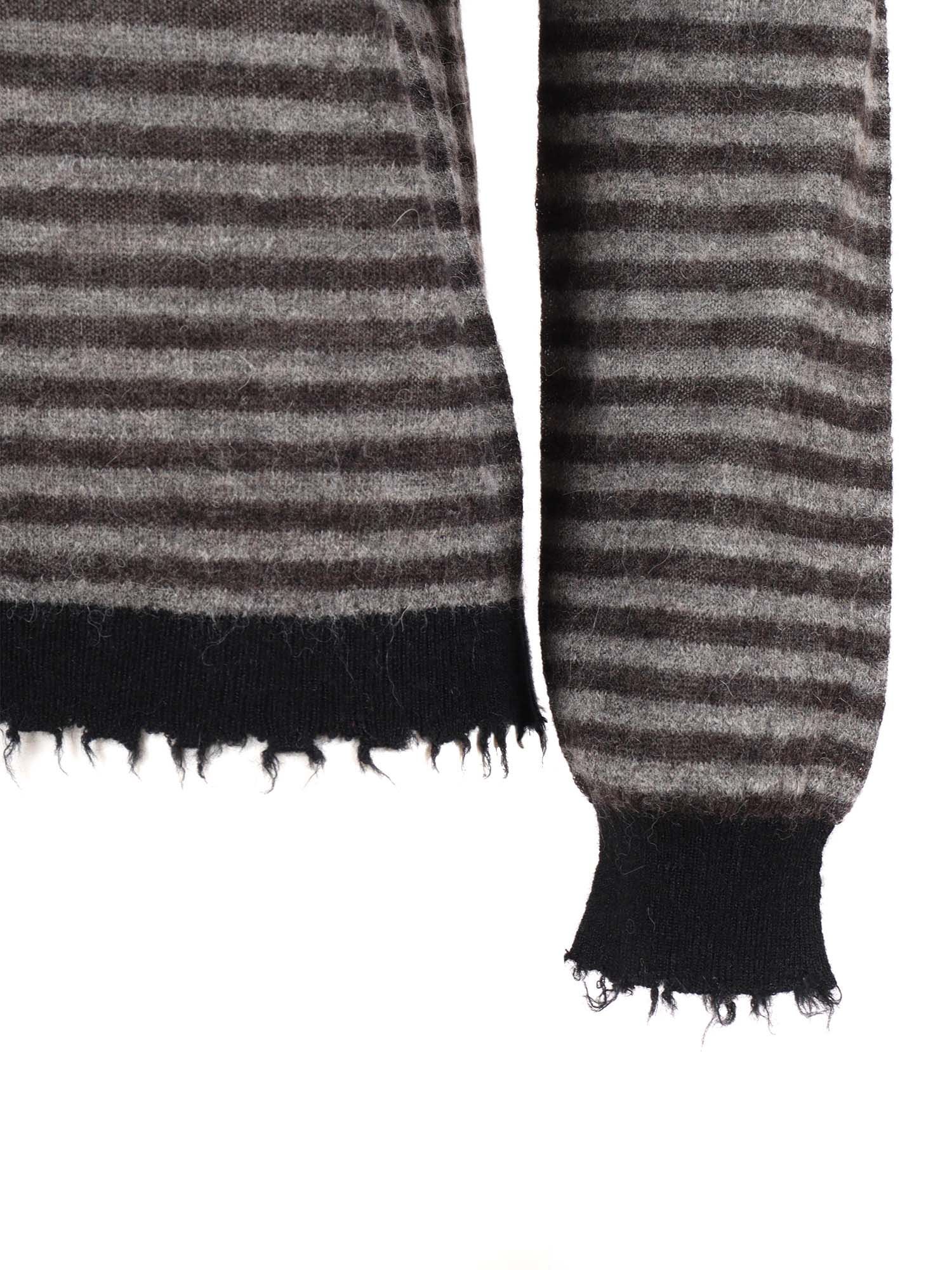 Kangra Cashmere Ribbed Crew Neck Sweater With Fringed Details In Gray