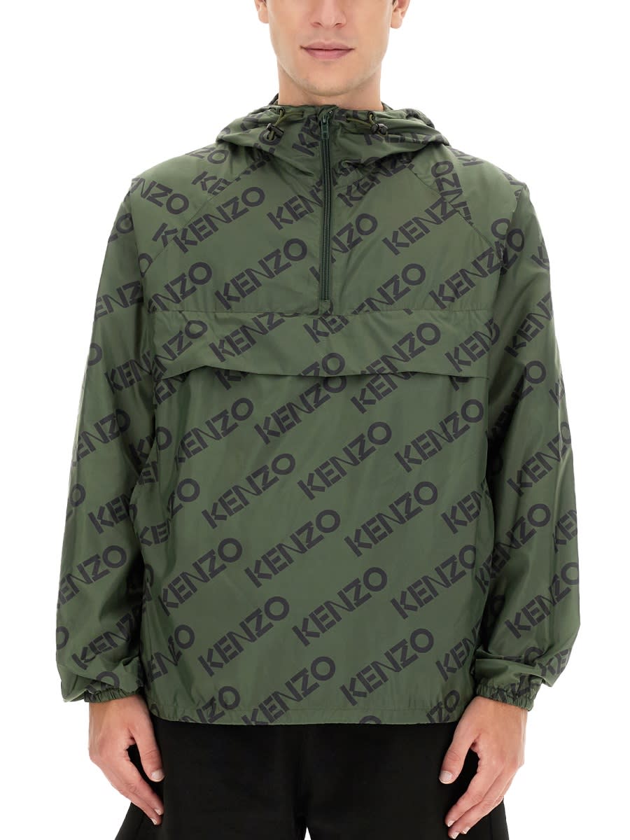 Kenzo Initials Hooded Jacket Drawstring Hem In Brown