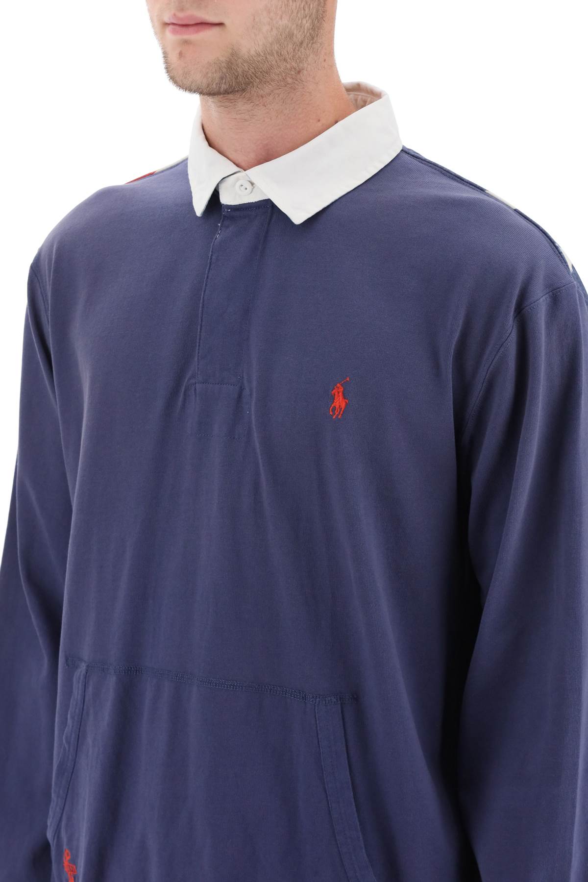 Shop Polo Ralph Lauren Flag Patch Long Sleeve Rugby Shirt In Boathouse Navy (blue)