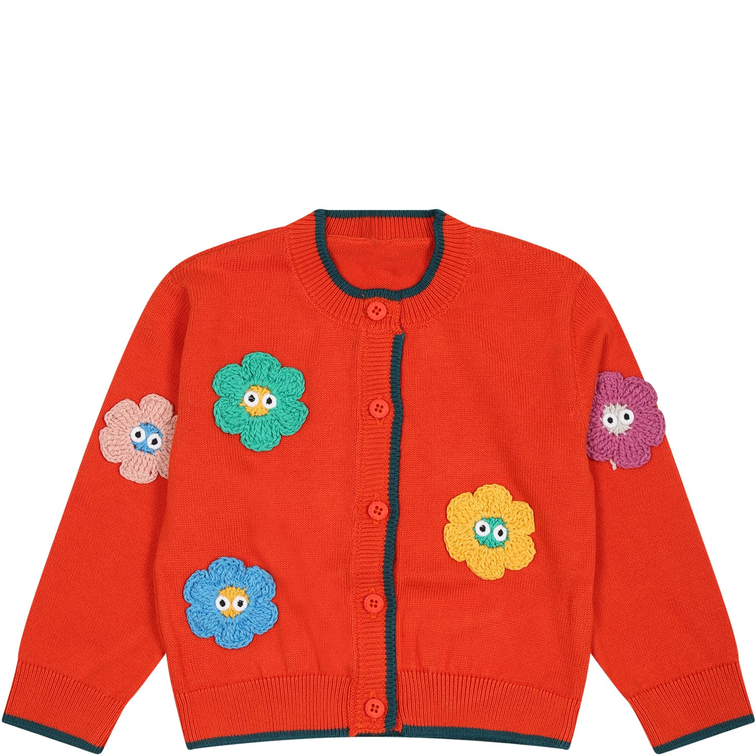 STELLA MCCARTNEY RED CARDIGAN FOR BABY GIRL WITH FLOWERS