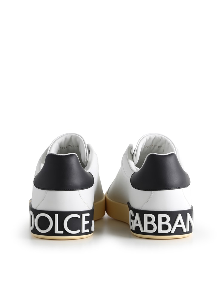 Shop Dolce & Gabbana Portofino Nappa Sneaker With Printed Dg Logo In White/black