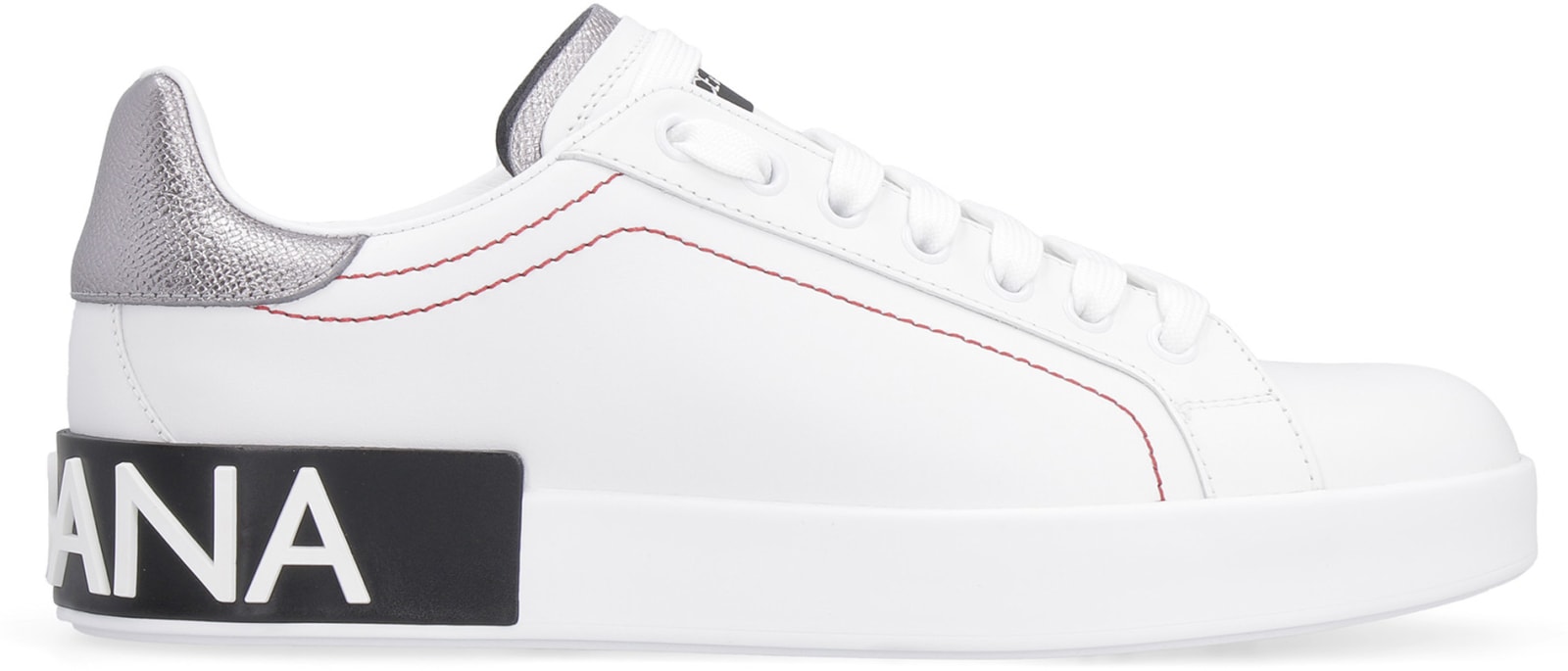 Shop Dolce & Gabbana Leather Low-top Sneakers In Bianco/argento