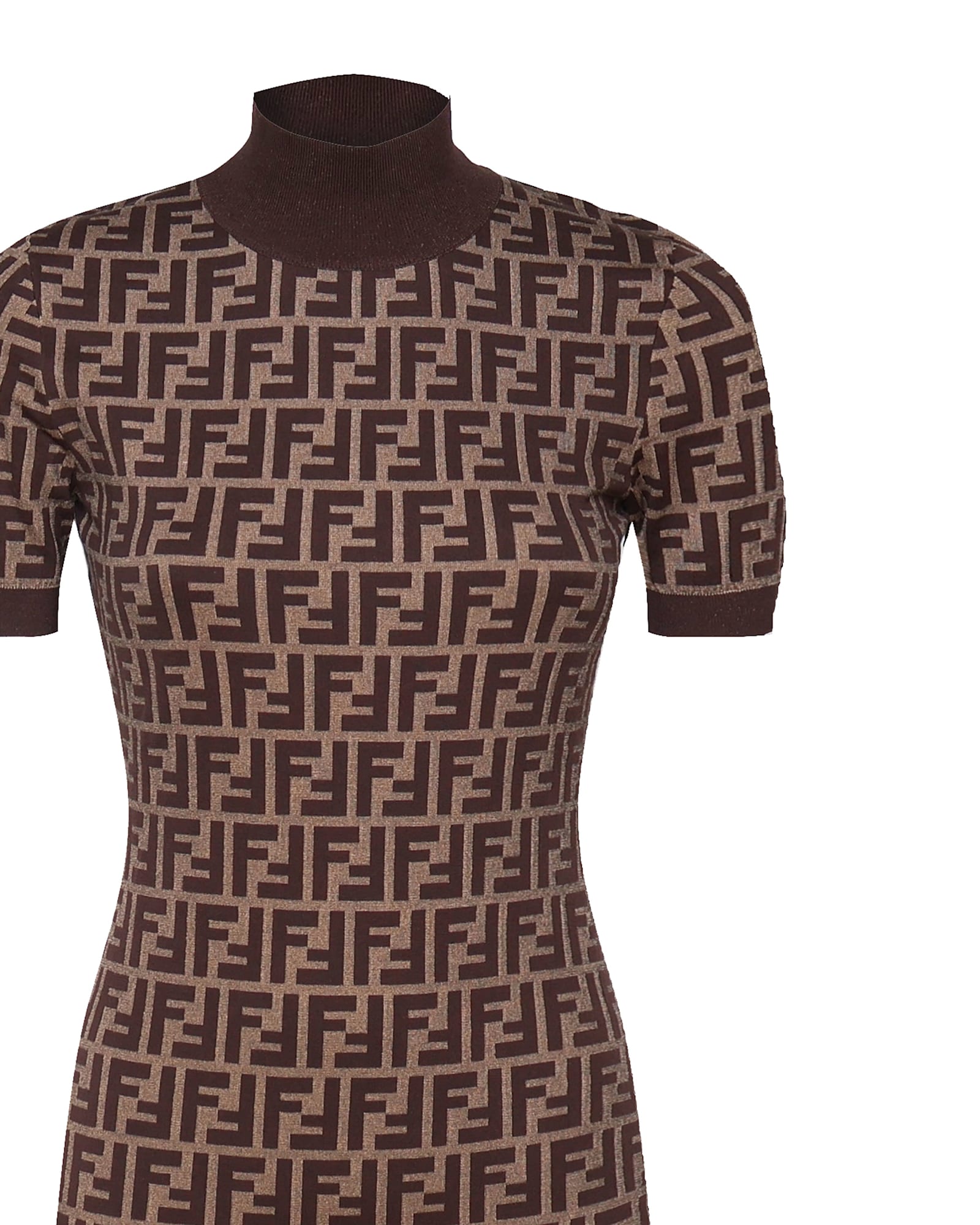 Shop Fendi Viscose Blend Knit Dress In Tobacco