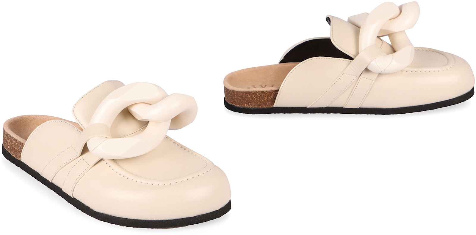 Jw Anderson Shearling Leather Chain Loafer Mules In White