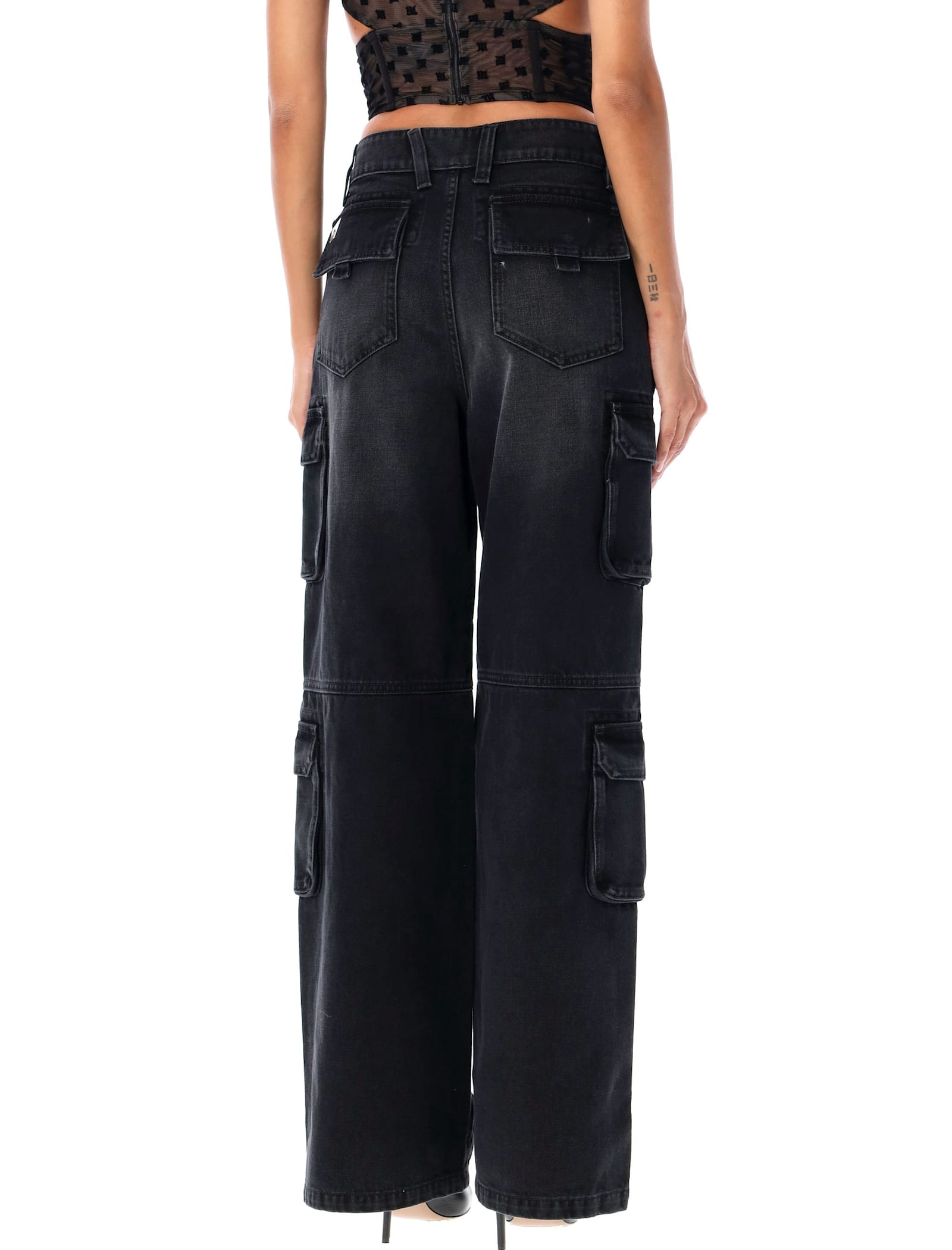 Shop Misbhv Denim Cargo Trousers In Washed Black