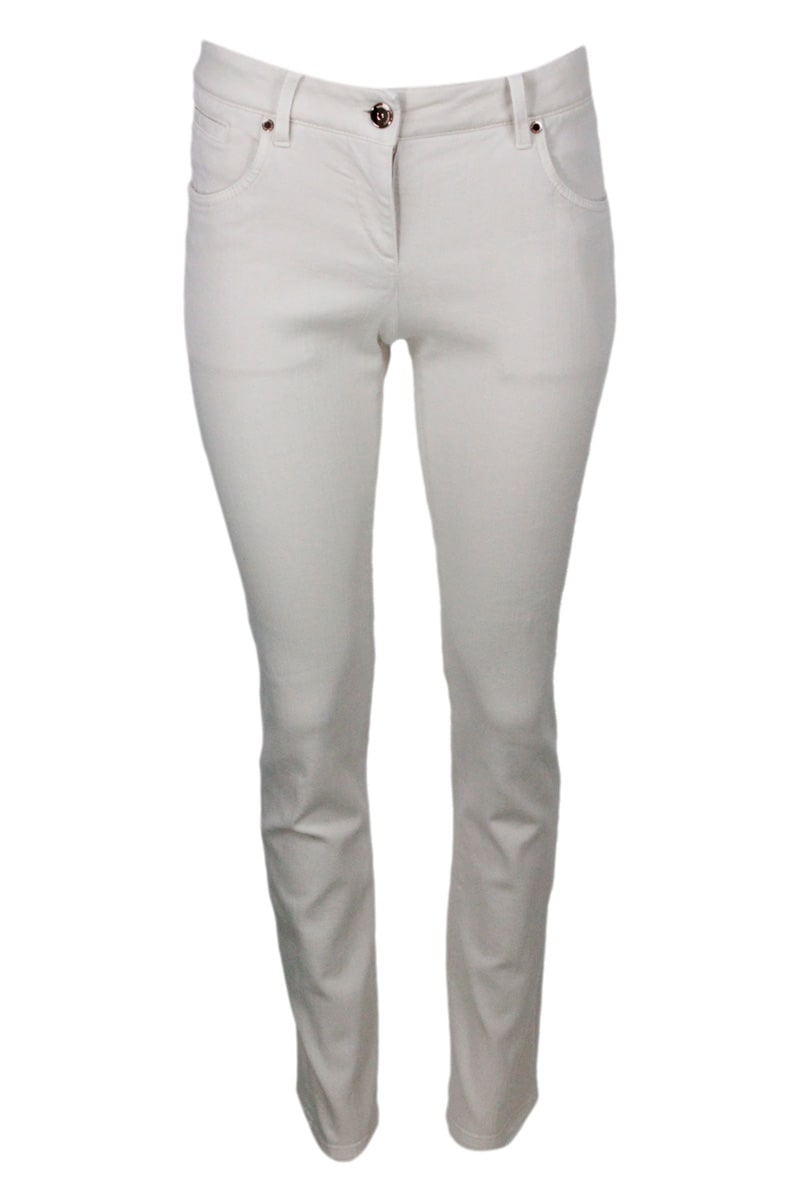 Brunello Cucinelli Five-pocket Garment-dyed Stretch Denim Trousers. Slim Model