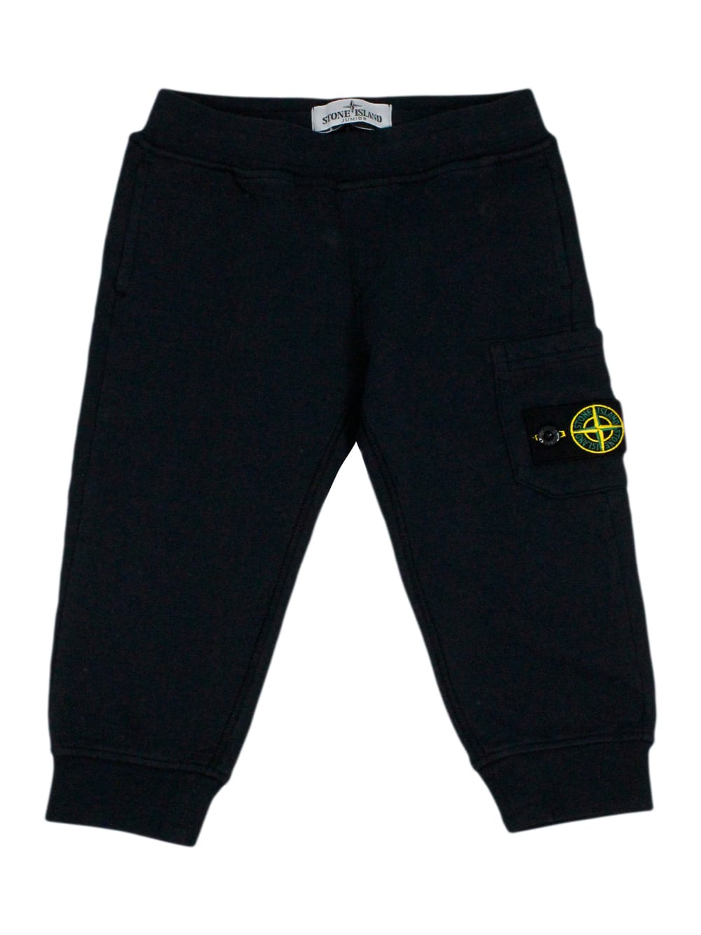 Stone Island Kids' Cotton Fleece Jogging Trousers With Elasticated Waist And Logo On The Leg Pocket In Blu