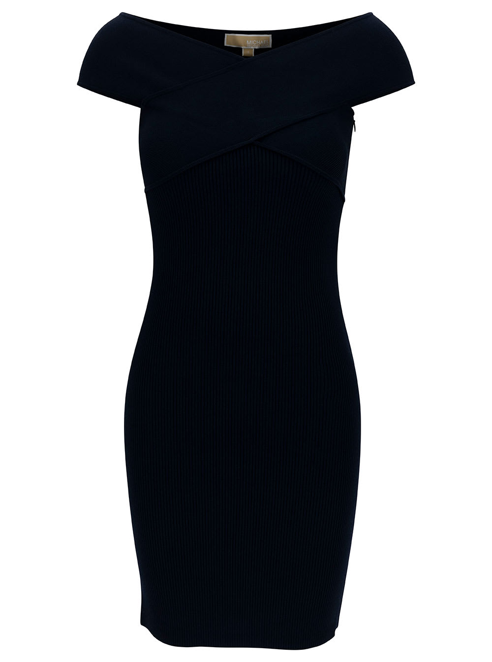 Michael Kors Mini Blue Sheath Dress With Criss-cross Neckline In Viscose Blend Woman In Midnight Blue
