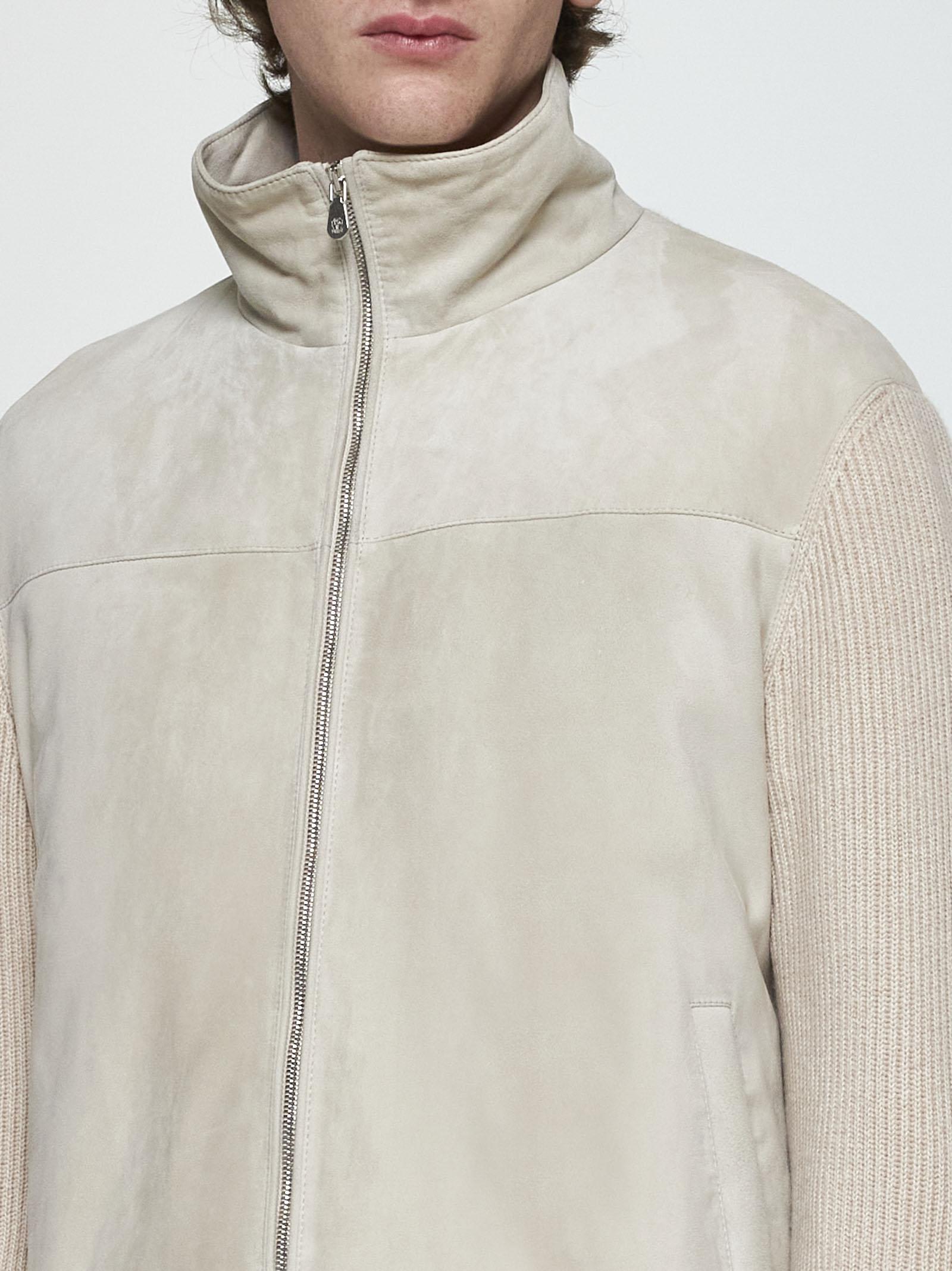 Shop Brunello Cucinelli Suede And Knit Bomber Jacket In White