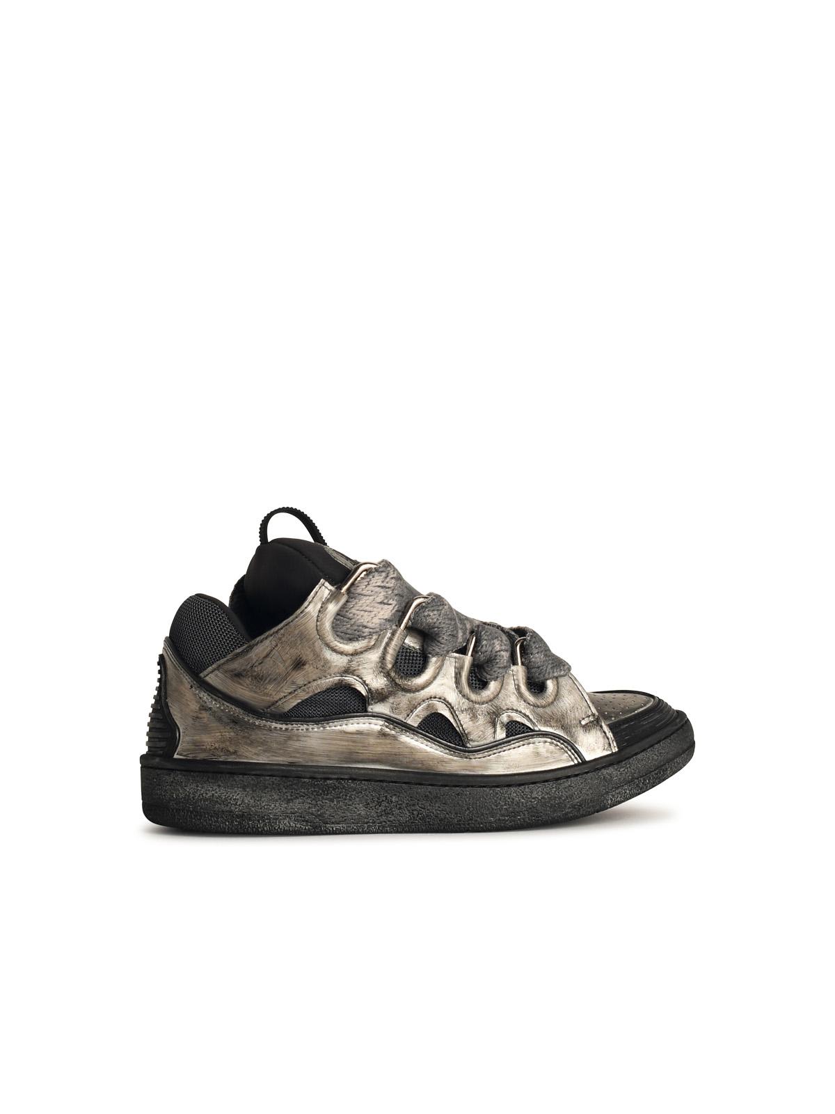 LANVIN CURB GREY LEATHER BLEND SNEAKERS 