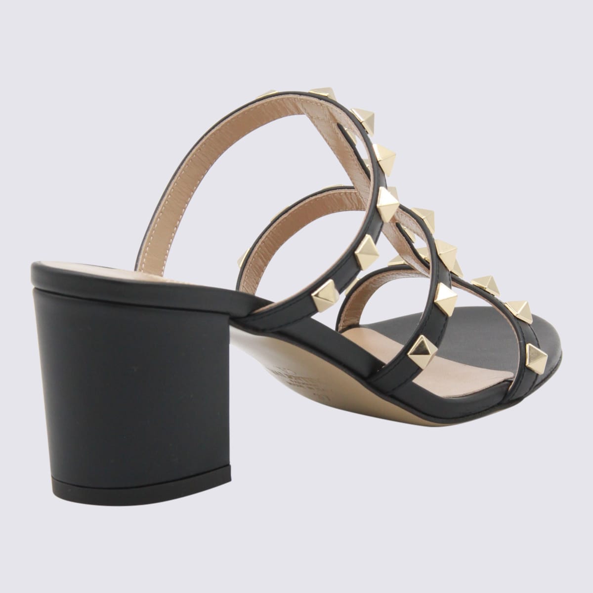 Valentino Garavani Rockstud Calfskin Leather Slide Sandal 60 Mm Woman Marine 39 In Black