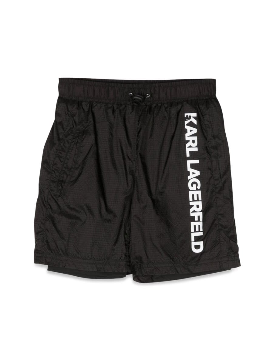 Karl Lagerfeld Layered Logo-print Bermuda Shorts In Black