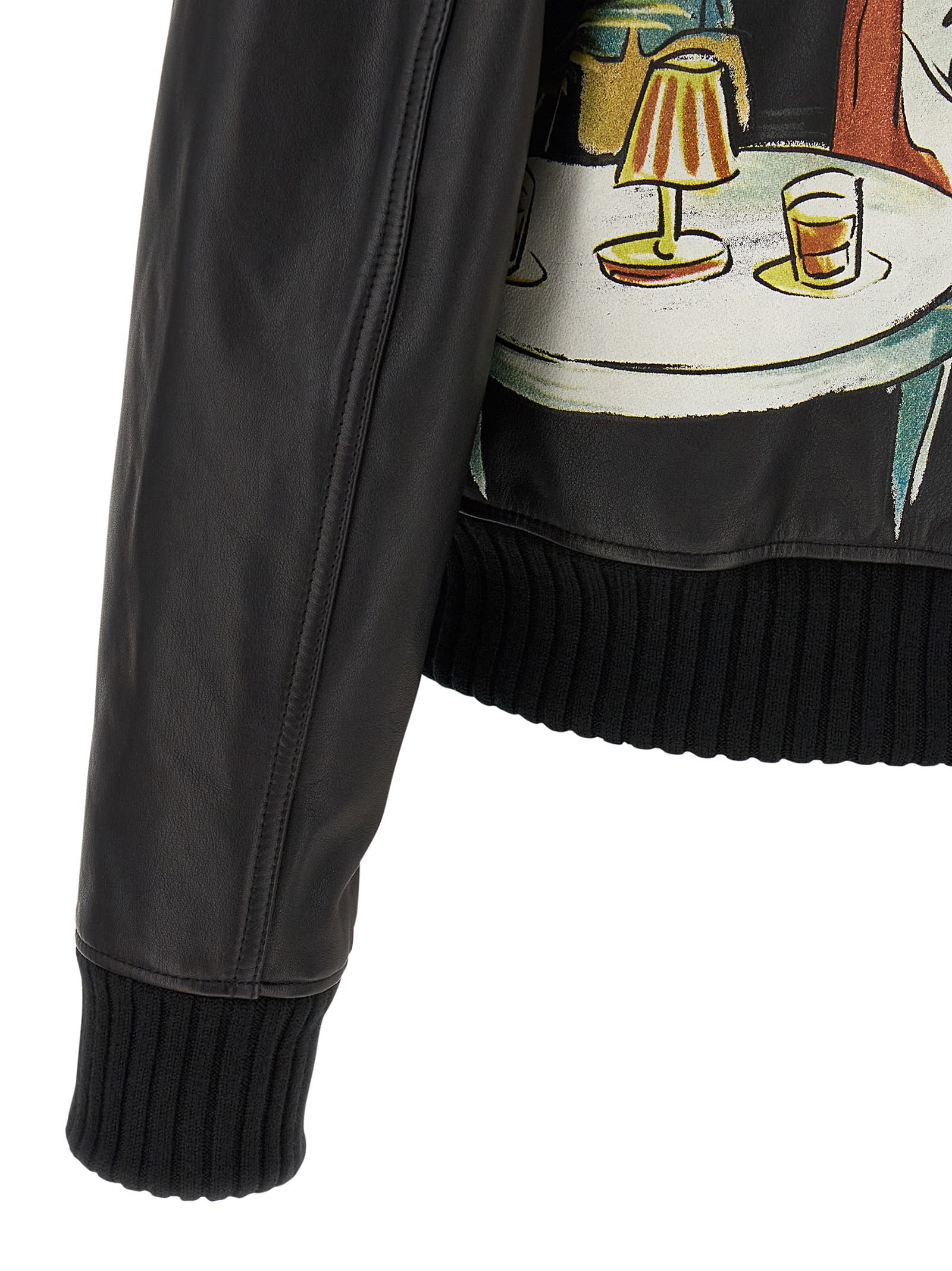 Amiri Graphic Print Leather Jacket With Collared Neck In Multi