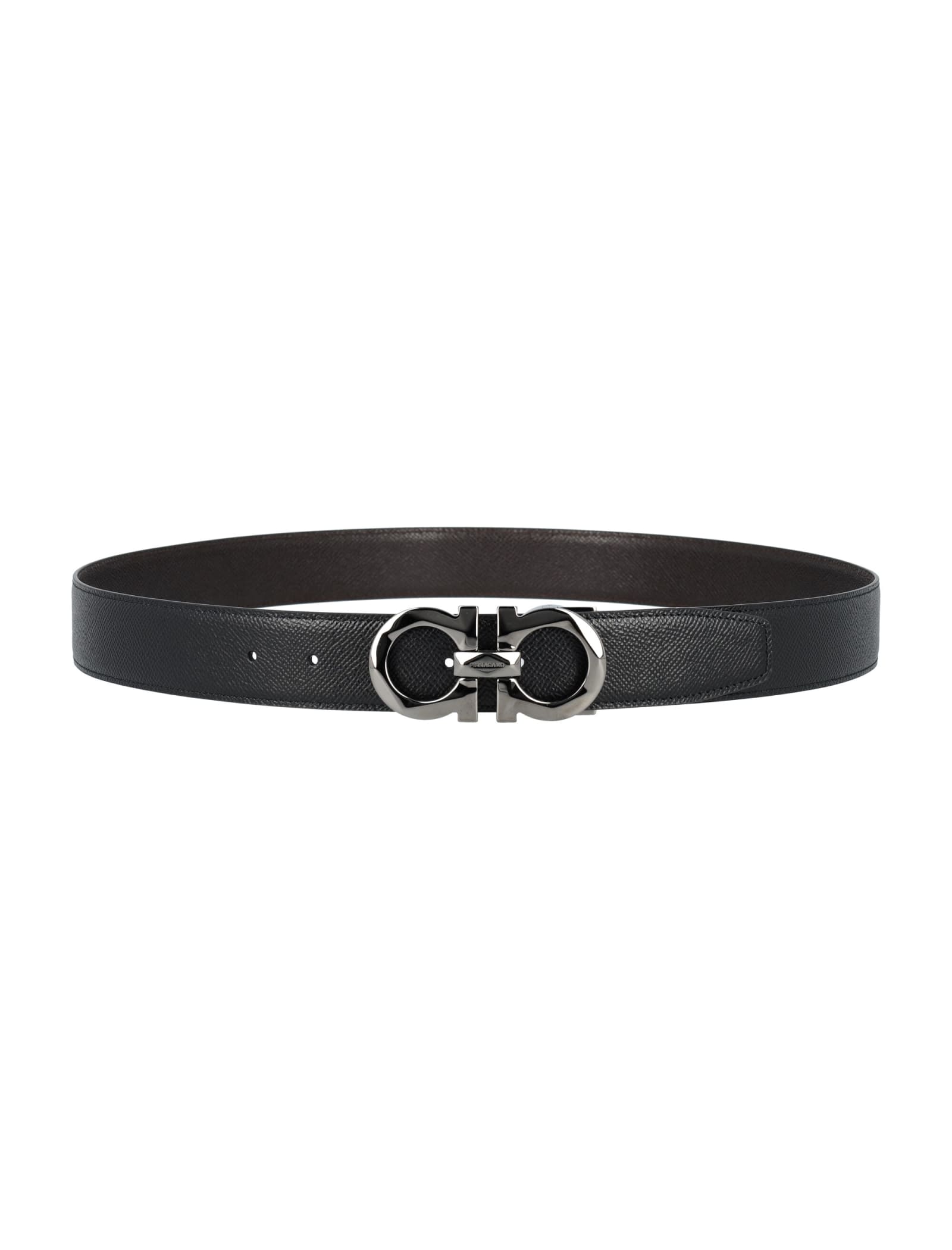 Shop Ferragamo Reversible And Adjustable Gancini Belt In Nero + T.moro