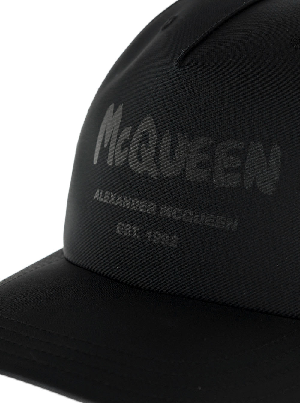 Shop Alexander Mcqueen Graffiti Black Polyfaille Hat With Logo  Man
