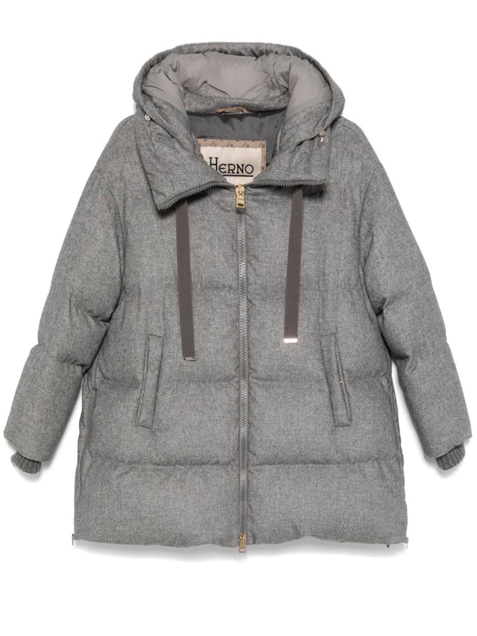 Grey Cashmere-silk Blend Puffer Jacket