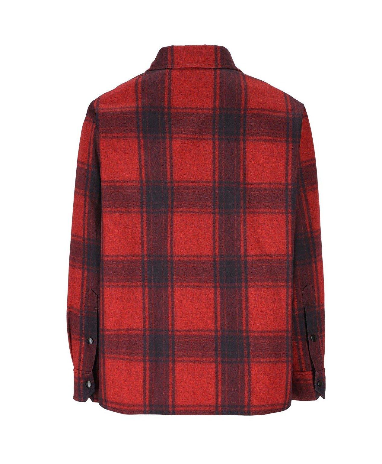 Shop Valentino Logo Plaque Checked Shirt Jacket In Red