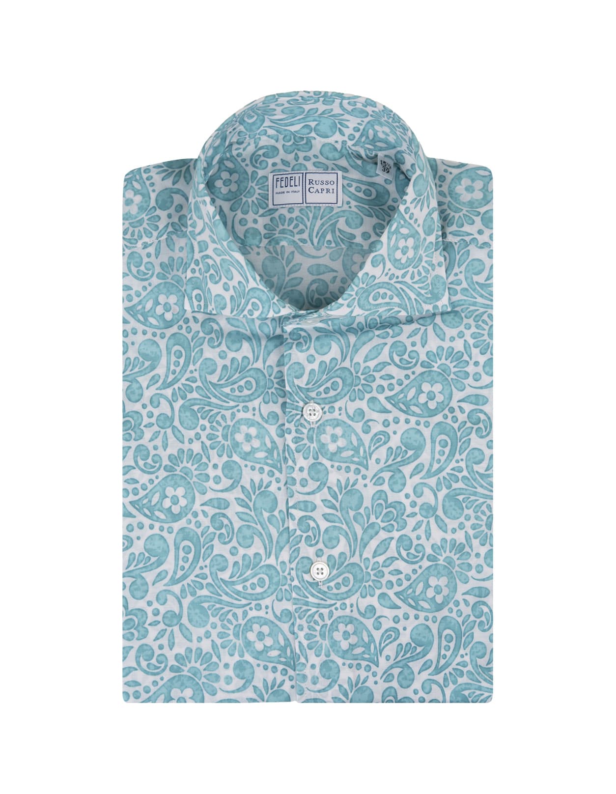 Shop Fedeli Sean Shirt In Turquoise Paisley Printed Panamino In Blue