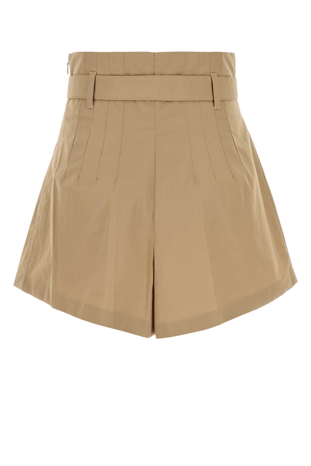 Prada Pleated Poplin Shorts Belt Loops In Brown