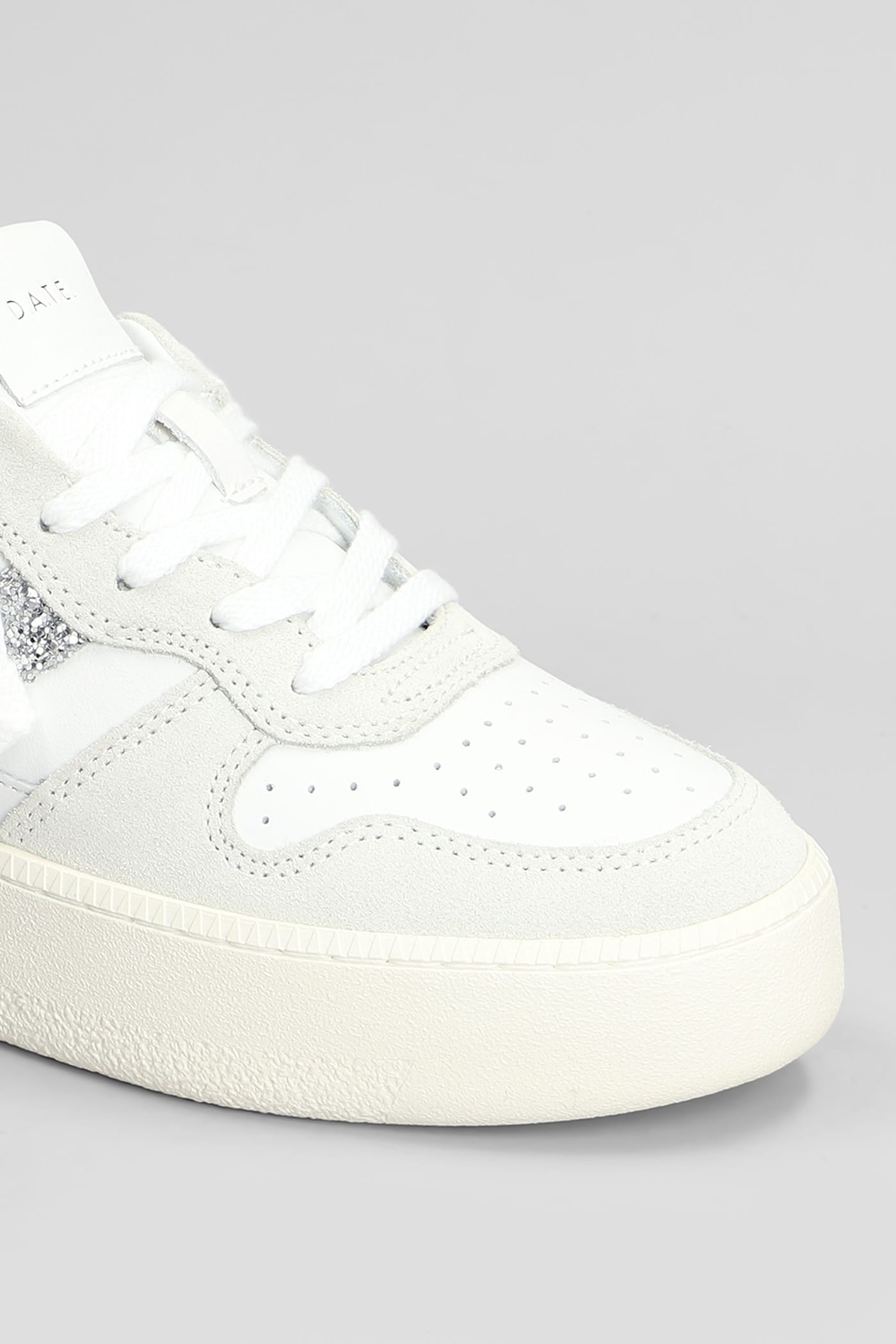 Date Court Platform Sneakers In White Leather And Fabric In Green